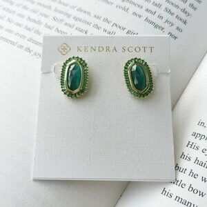 Kendra Scott Emerald Green and Gold Stud Earrings